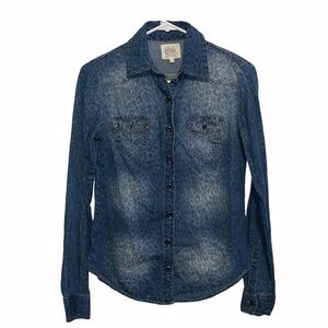 Cello Denimwear animal print jean button up top S